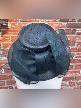 Vintage Black Formal Hat Natural Fiber Straw Hat Derby Style